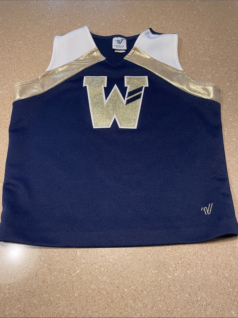 Varsity Navy White and Gold Cheer Uniform Top